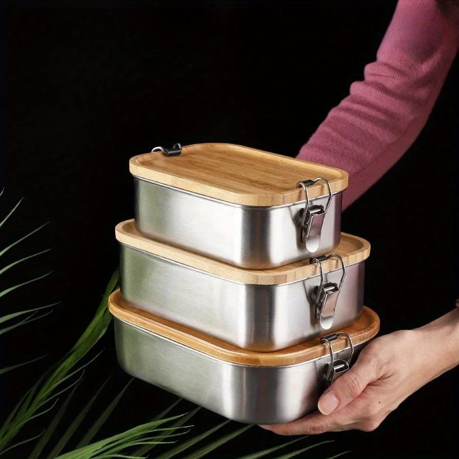 Food Storage Method - Kotak makan siang tutup bambu stainless