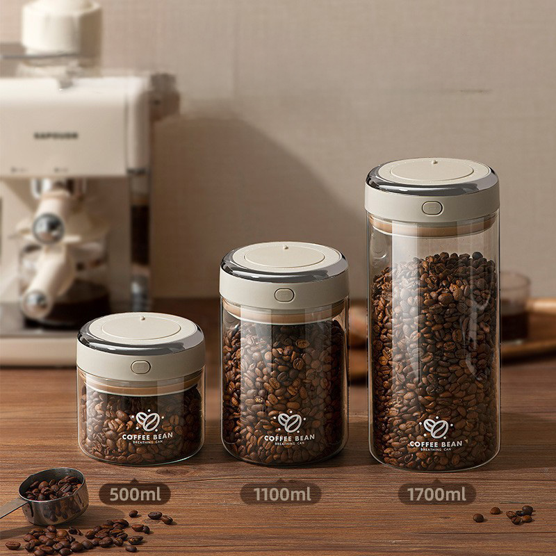 Food Storage Glass Containers - 500/1100/1700ml Wadah Vakum Biji Kopi dengan