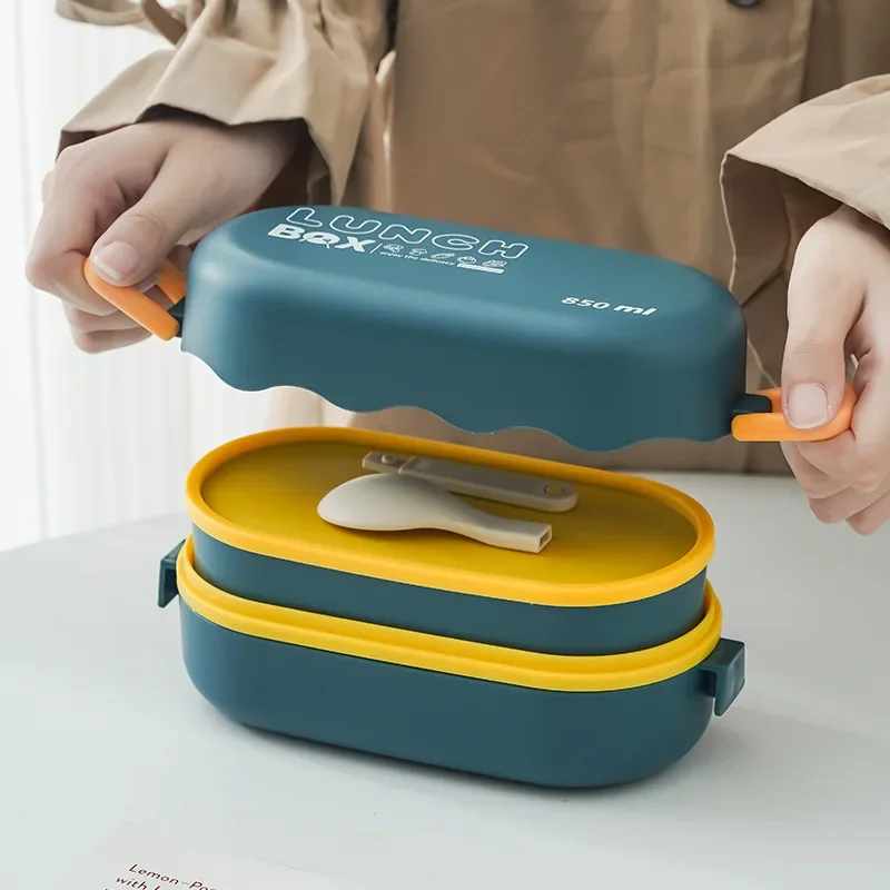 Food Storage With Compartments - Kotak makan siang 850ML lapisan ganda,
