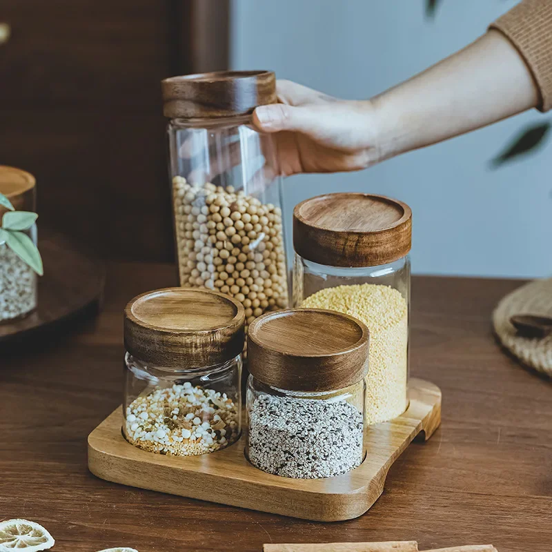 Food Storage Glass Containers - Wadah makanan tutup kayu, wadah penyimpanan