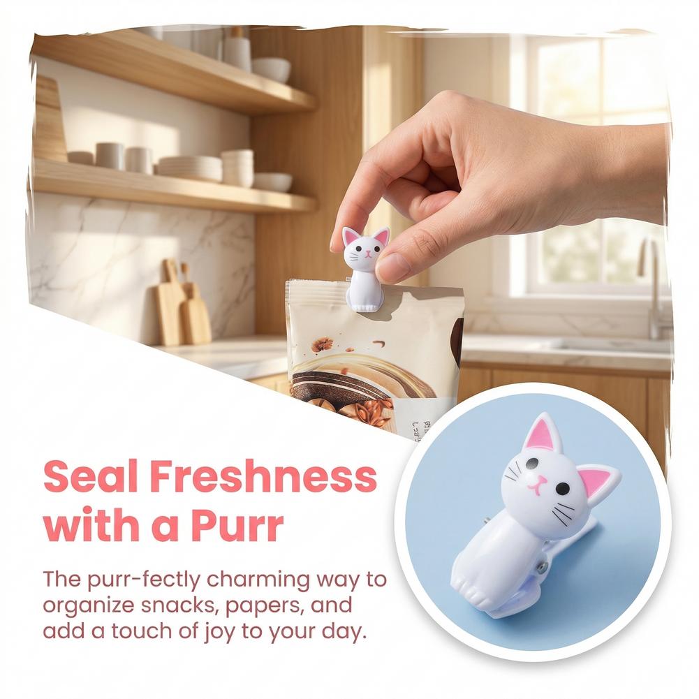 Food Storage Bags Reusable - Penjepit Kantong Bentuk Kucing Lucu, Penjepit