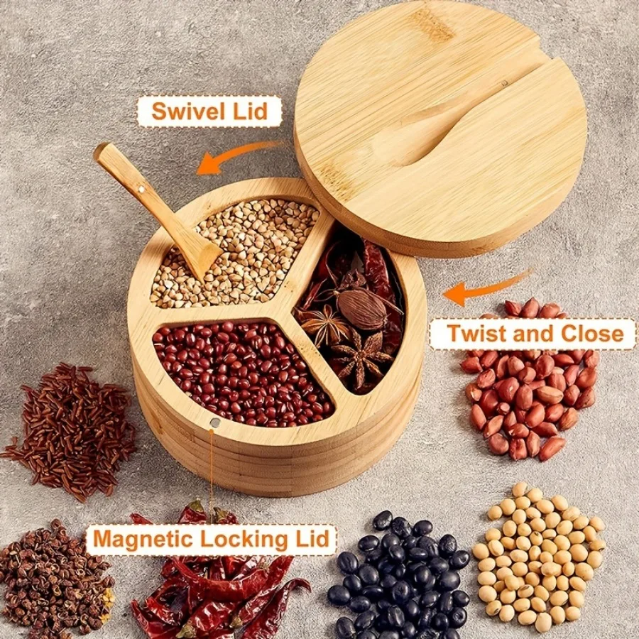 Toples Bumbu Kayu Berlapis Bam - Herb Keeper Container ulasan dan harga
