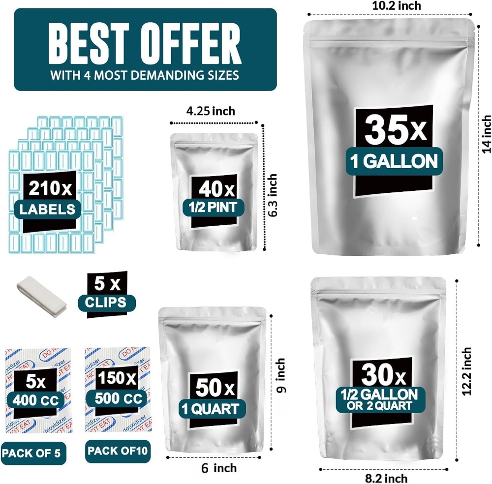 155 Kantong Mylar dengan 155 P - Food Storage Long Term ulasan dan harga